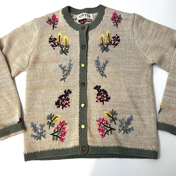Vintage Orvis Sweater Cardigan Floral Embroidered Grannycore Cottagecore Small - Picture 4 of 7
